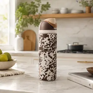 Owala 32oz Insulated Stainless Steel Water Bottle, Leak Proof Flip Straw Lid, BPA Free Thermal Flask, Cow Print Design