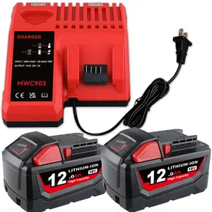 2 Pack 18V 12.0Ah Replacement for Milwaukee 18V Battery and 3A 12-18V Charger Compatible with Milwaukee Battery 48-11-1840 48-11-1850 48-11-1828 48-11-1812