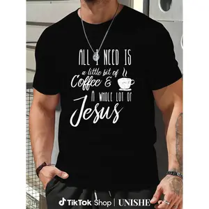Cotton T-Shirt For Coffee And Jesus Fans – Inspirational Printed Design
