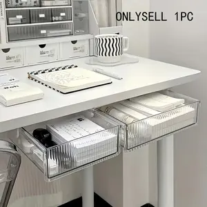 1PC Transparent Acrylic Drawer Organizer with Striped Design Large Capacity No Drilling Easy Assembly for Home Office Storage of Pens Notebooks