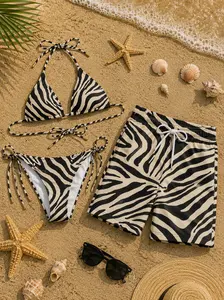 Zebra Print Bikini & Men’s Swim Shorts Set – Bold Animal Pattern, Trendy Summer Beachwear Style, Perfect for Tropical Vacations and Poolside Looks