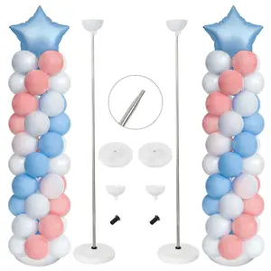 2Pcs Per Set Floor Balloon Column Stand Kit, Reusable Telescopic Metal Balloon Tower Pillar with Stable Base, Height Adjustable Balloon Arch Support Stand, Ideal for Wedding, Birthday, Baby Shower, Graduation Ceremony Party Decoration