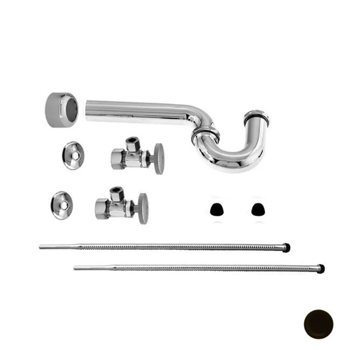 212 MAIN Round Handle Corrugated Pedestal Kit - Oil Rubbed Bronze Finish Bathroom Fixture, Plumbing Accessory with Copper Inlet, Corrugated Riser, P-Traps, Bathroom Fixtures, Plumbing Accessories, 1-1/2 In. X 1-1/2 In. P-Trap, Faucet, 2 Each 3/8 Od X 20 C
