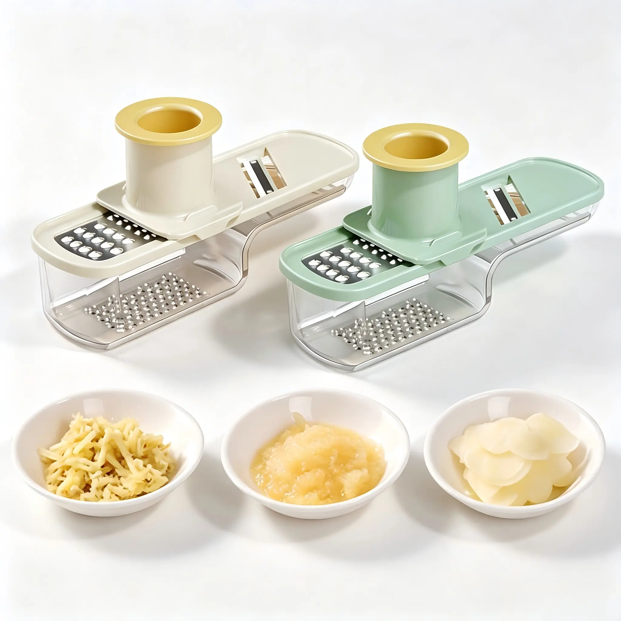 3-in-1 Garlic Ginger Slicer Dicer Masher, Multifunction Vegetable Cutter with Collection Container, Detachable Easy-Clean Kitchen Utensil for Chopping Garlic Ginger Vegetables, Everyday Food Prep