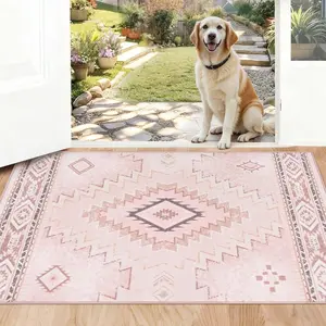 Rug 2x3 Non Slip, Western Washable Rug Low-Pile, Soft Moroccan Door Mat Indoor Entrance with Rubber Backing, Stain Resistant Aztec Small Rugs for Bathroom Kitchen Hallway
