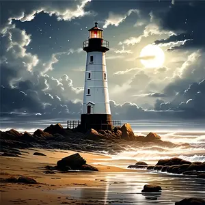 5D Diamond Painting Kit Featuring A Comic Theme of A Round Diamond By The Seaside At Sunset, Complete with Full Round Cross-Stitch, Unframed Decoration, Perfect As A Birthday Gift for Adults and Beginners in Diamond Art