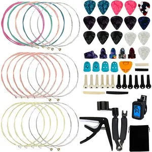65 count Guitar Repair Kit Including Strings, Picks, Capo, String Winder&, Tuner, Storage Bag for Beginner