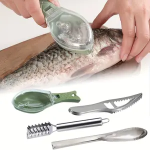 4 Pcs Stainless Steel Fish Scale Remover Cleaner Kitchen Scaler Fish Skin Graters Cleaning Peeler Scaler Scraper with Bottle Opener for Kitchen Cleaning Tools