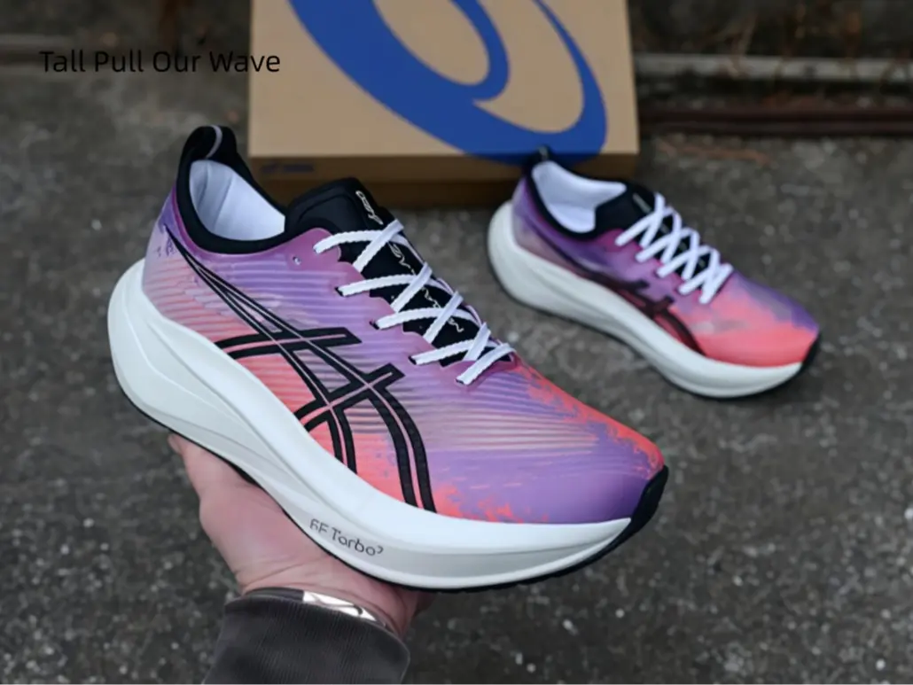 Sunset pink purple gradient mesh racing sneakers with white thick cushion