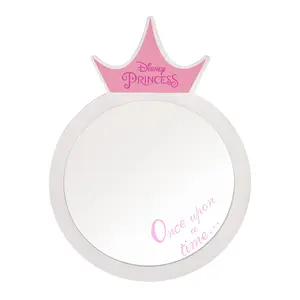 Once Upon a Time Princess White Round Wooden Framed Wall Mirror with Pink Tiara