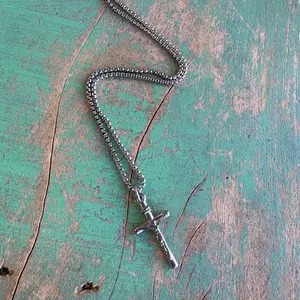 Stainless Steel 23" Chain with Small Crucifix