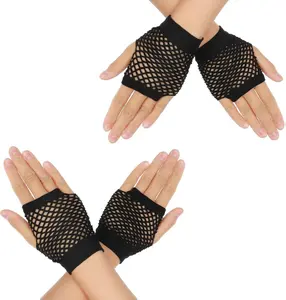 2 Pairs Fishnet Gloves Fingerless 80s Short Fishnet Gloves Women Fish Net Glove Emo Goth 80s Scene Accessories