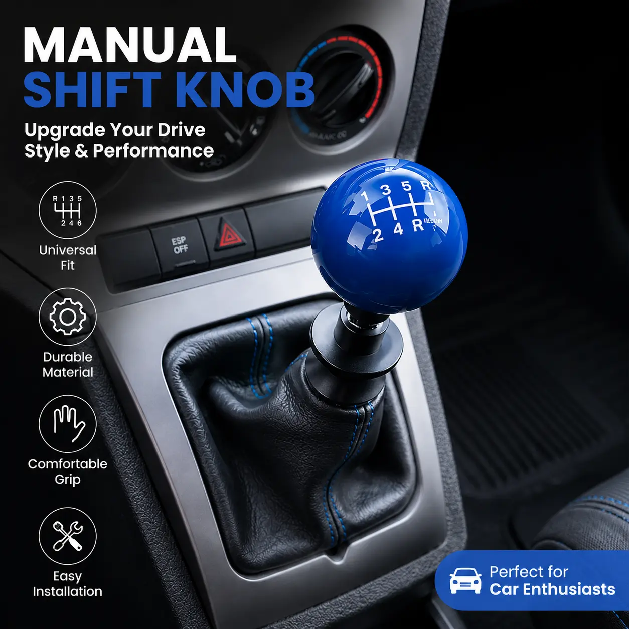 6 Speed Manual Transmission Knob, Automotive Universal Car Gear Shifter Ball - Glossy Acrylic Racing Style Handle with Adapters for Mustang, Camaro, Car Accessories, Ergonomic Ball Design, Universal Fit#ShiftKnob #ManualShiftKnob #GearShifter #JDMStyle