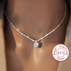1ct Moissanite Women Necklace 925 Sterling Silver Wedding Necklace Promise Necklace Eternity Necklace Mother's Day Valentine's Day Luxury Women Jewelry Gift