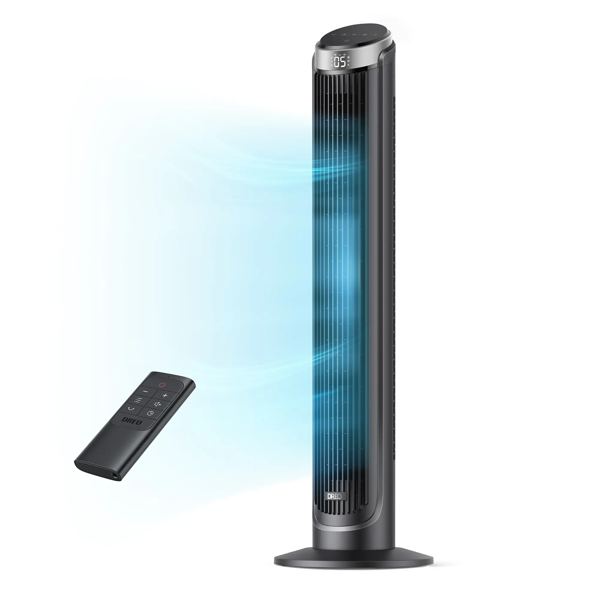 DREO Bladeless Tower Fan - 40in Cooling Fan with 90° Oscillation, 5 Speeds, 4 Modes, 26ft/s Air Velocity, 28dB Turbosilent, 12H Timer, Remote & Touch Control, ETL Certified Plug, Automatic Power Off, for Bedroom, Home Office, Black