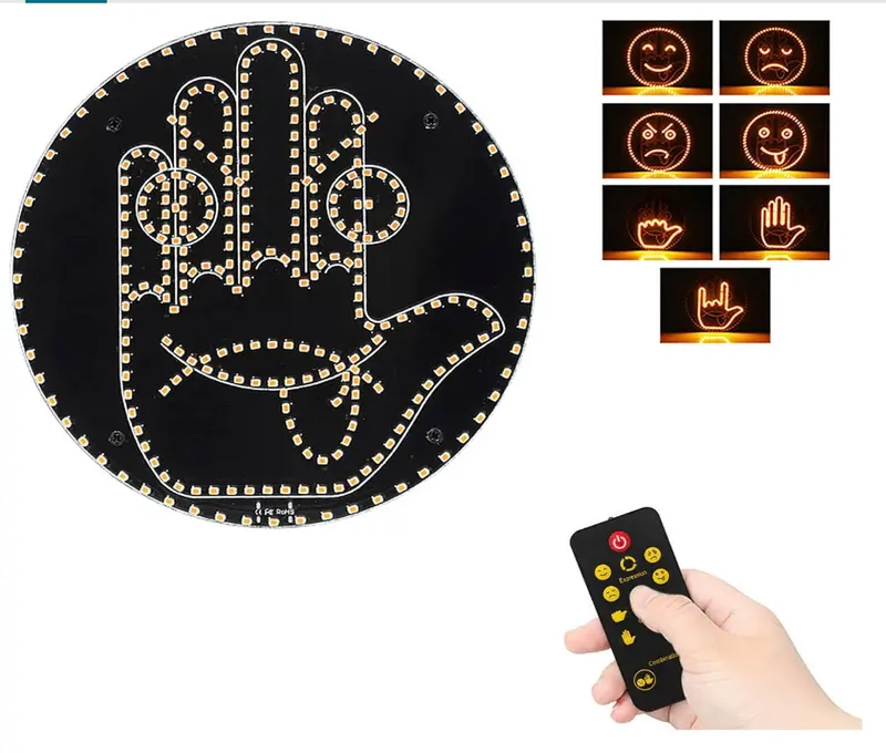 LED Car Rear Window Emoticon Light Gesture & Remote Controlled Yellow Safety Lamp Fun Night Driving Warning Accessory