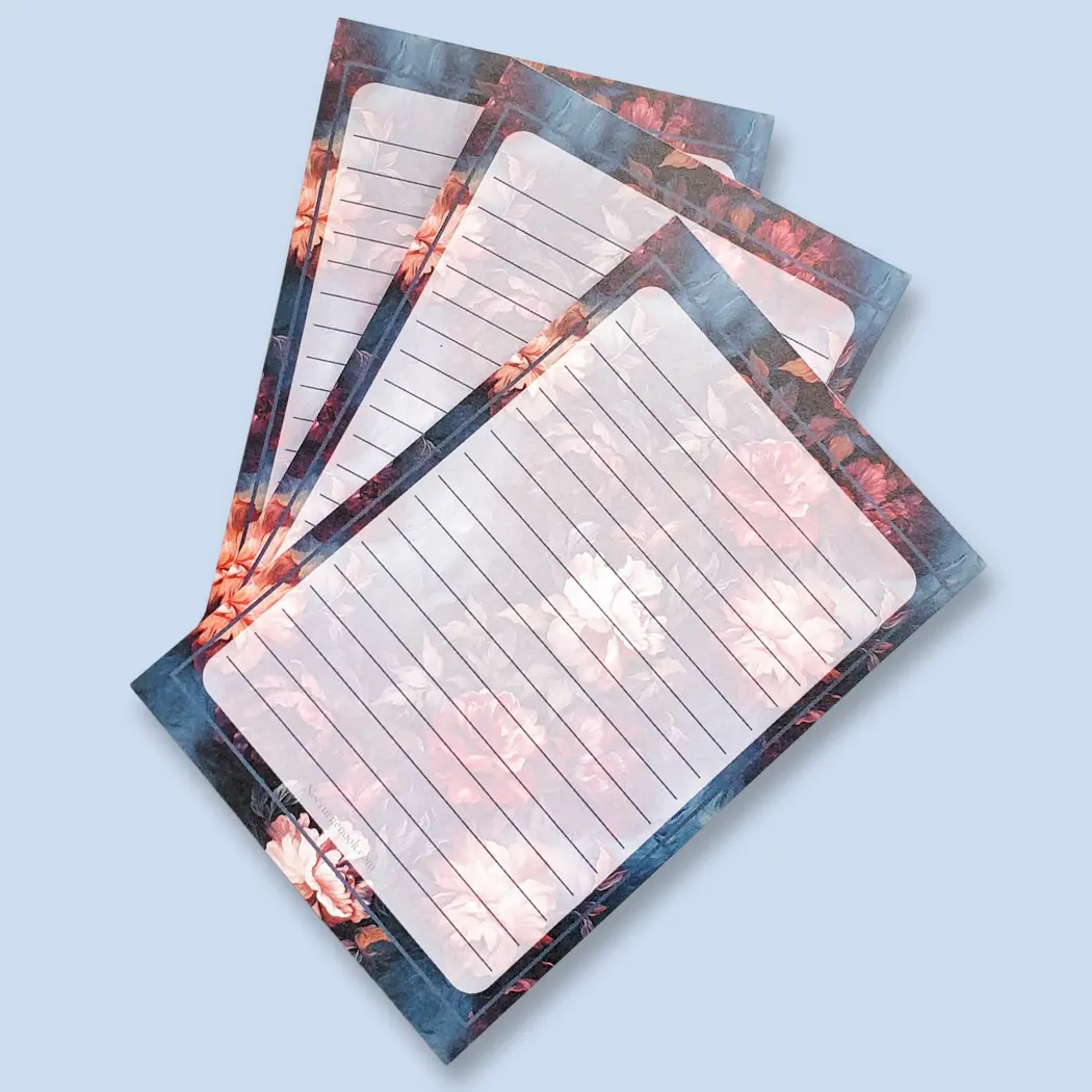 Dark Academia Stationery | 4x6 Lined Memo Pad | Gothic Floral Notepad | 50 Sheets