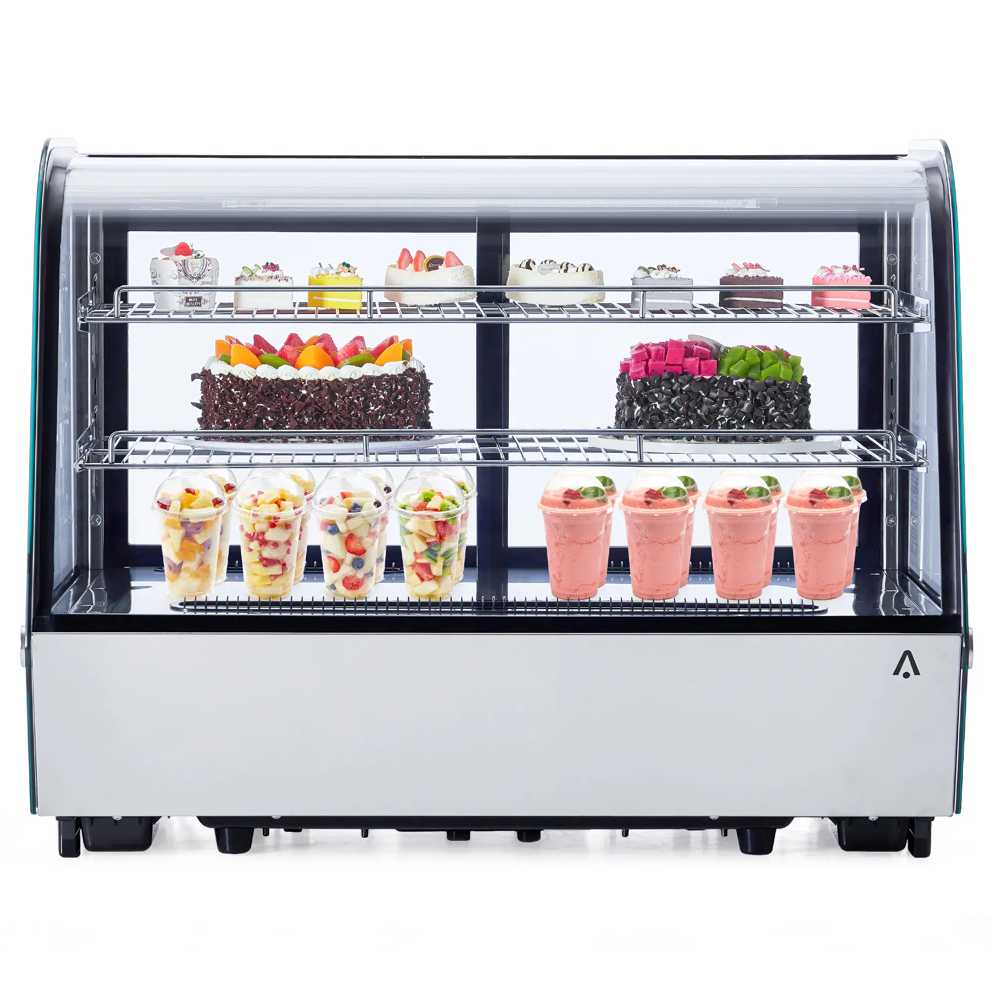 5.6 Cu. Ft. Countertop Bakery Display Case, 110V Double Glass Refrigerated, LED Lighting, Adjustable Shelves, Digital Temp Control – for Pastry, Cake, Sushi