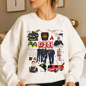 [Made In USA] 911 TV Show LAFD Sweatshirt, Retro Evan Buckley Shirt, Nine Eleven Tee, 911 TV Series Shirt, Unisex Cotton Shirt For Men & Women, All Sizes - Fashion for All