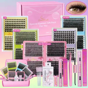 Large Capacity Mixed 10 different Styles False Eyelashes Gift Box Set, 3D Effect Soft Comfortable D Curl Lashes with Glue Remover Clips Brush,DIY lash extension at home and gift for friend family or for Christmas, DIY Eyelash Extensions