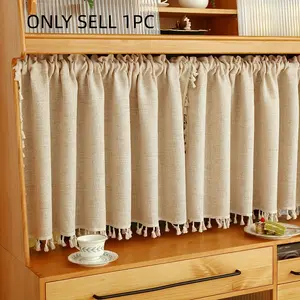 Vintage Style Kitchen Layered Curtain, Fringe Short Valance, Tassel Decor Curtain, Rod Pocket Light Blocking Panel for Bedroom Bay Window Cabinet Decor, Home Decoration Curtain, Interior Decoration Accessories