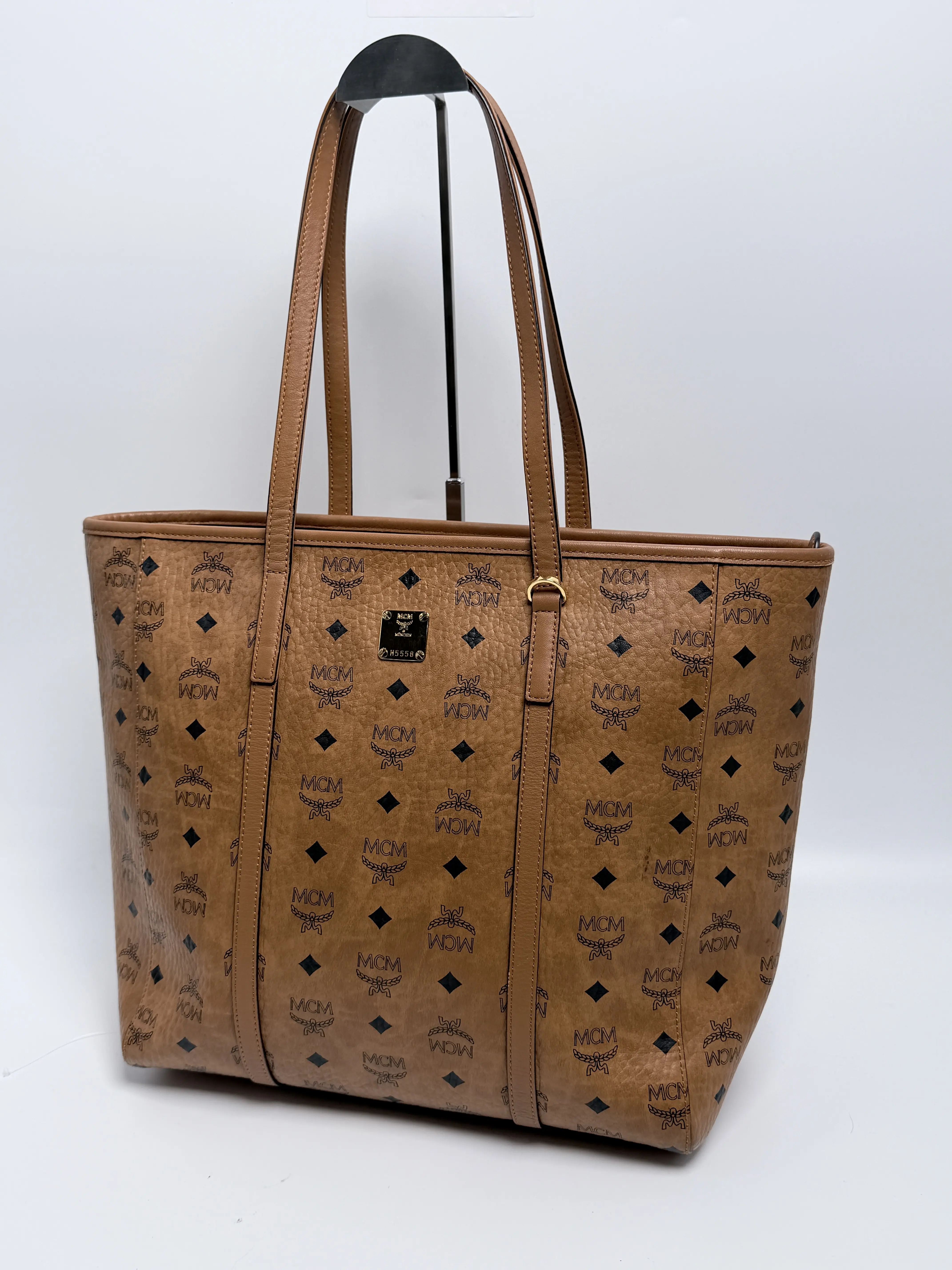 Pre-owned MCM Leather Shoulder Bags Cognac Visetos Canvas Medium Liz Reversible Shopper Tote Bag Handle Handbag JD390MCM