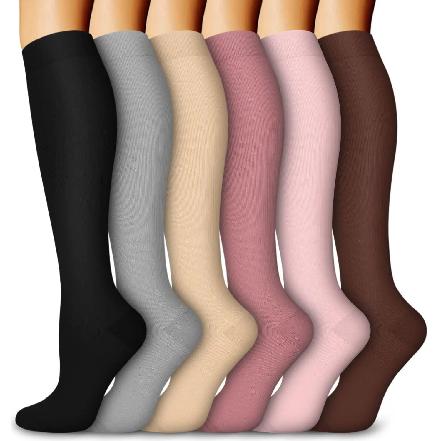 Women's Over-the-Knee Compression Socks 6 Pairs, Breathable Anti-Slip Gym Socks for Running, Yoga & Fitness, High Compression Socks