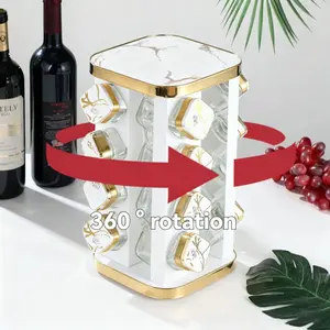 Multifunctional Spice Container Marble Pattern Glass Solid Condiment Rack, Multi-Layer Thick Square Glass Bottle Set, Kitchen Storage Organizer