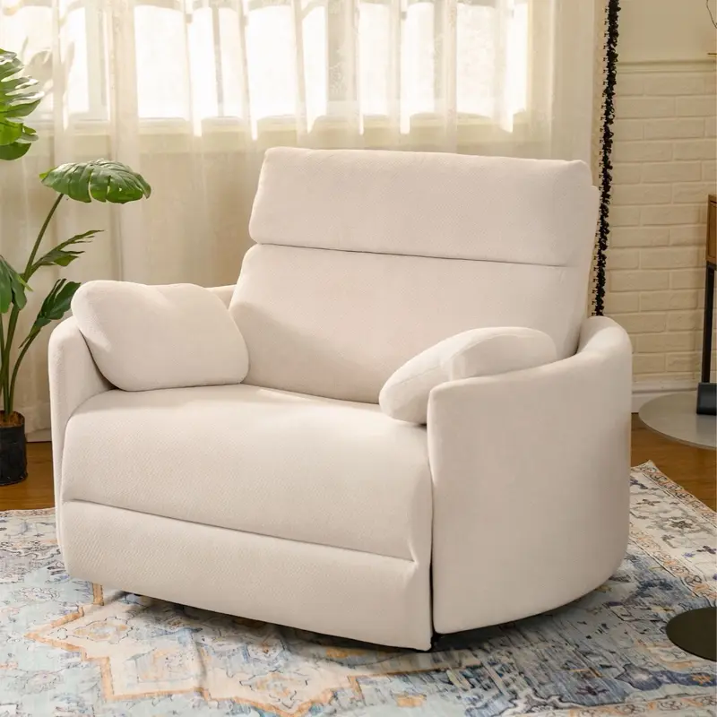 FLEXISPOT Mochi Oversized 54" Zero Wall Power Recliner Chair for Big and Tall Adults, Chenille Fabric Electric Recliner with Anti-Pinch Design, USB & Type-C Ports, Wide Single Sofa with Pillows for Living Room & Bedroom