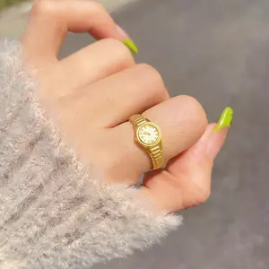 2pc Women's Vintage Watch-Face Open Ring - Adjustable with Hour/Minute Hands, for Wedding, Party, Valentine's Gift - Elegant Retro Timepiece for Birthdays & Daily Wear (No Coating) - Slight Variations Normal