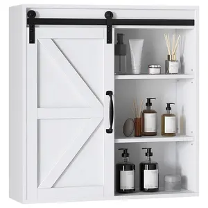 kleankin Medicine Cabinet, Farmhouse Bathroom Wall Cabinet with Sliding Barn Door and Adjustable Shelf, Over the Toilet Cabinet, White