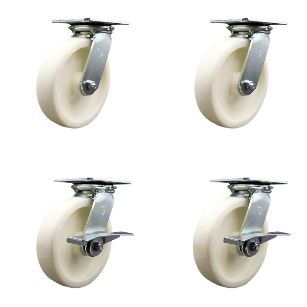 Service Caster SCC-35S820-NYB-BSL-2-SLB-2 Heavy Duty Large Top Plate Nylon Swivel Caster with Maintenance Free Bearings with 8 x 2 in. White Wheels - 5000 lbs Capacity - Set of 4