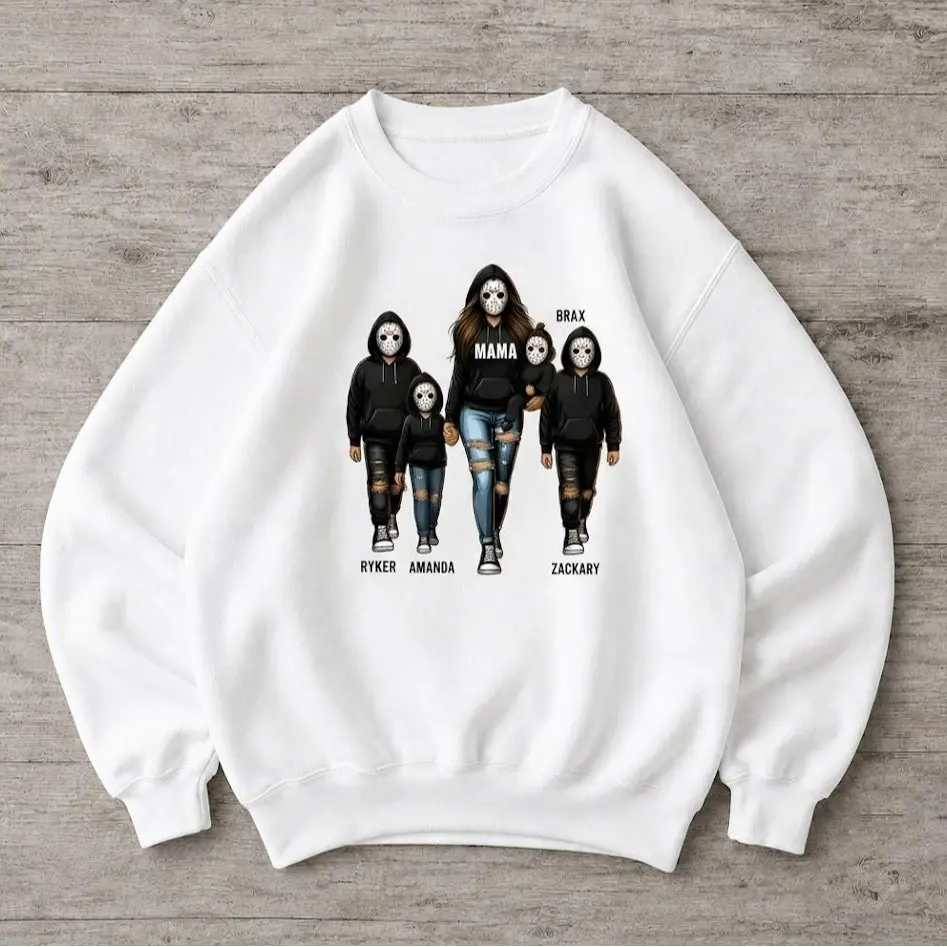 Personalized Halloween Mama Sweatshirt, Custom Kids' Names on Sleeve, Spooky Mom Pullover, Cozy Fall Gift for Mom