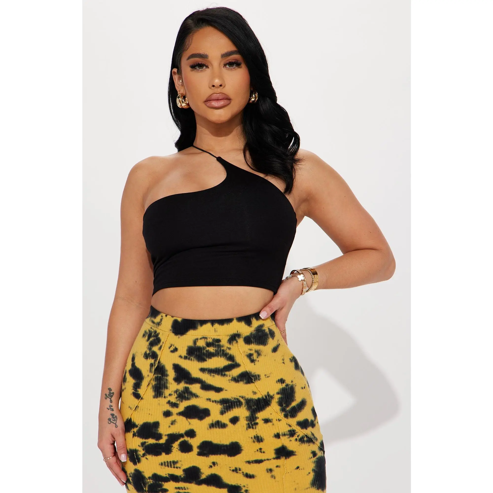 Selena One Shoulder Crop Top - Black