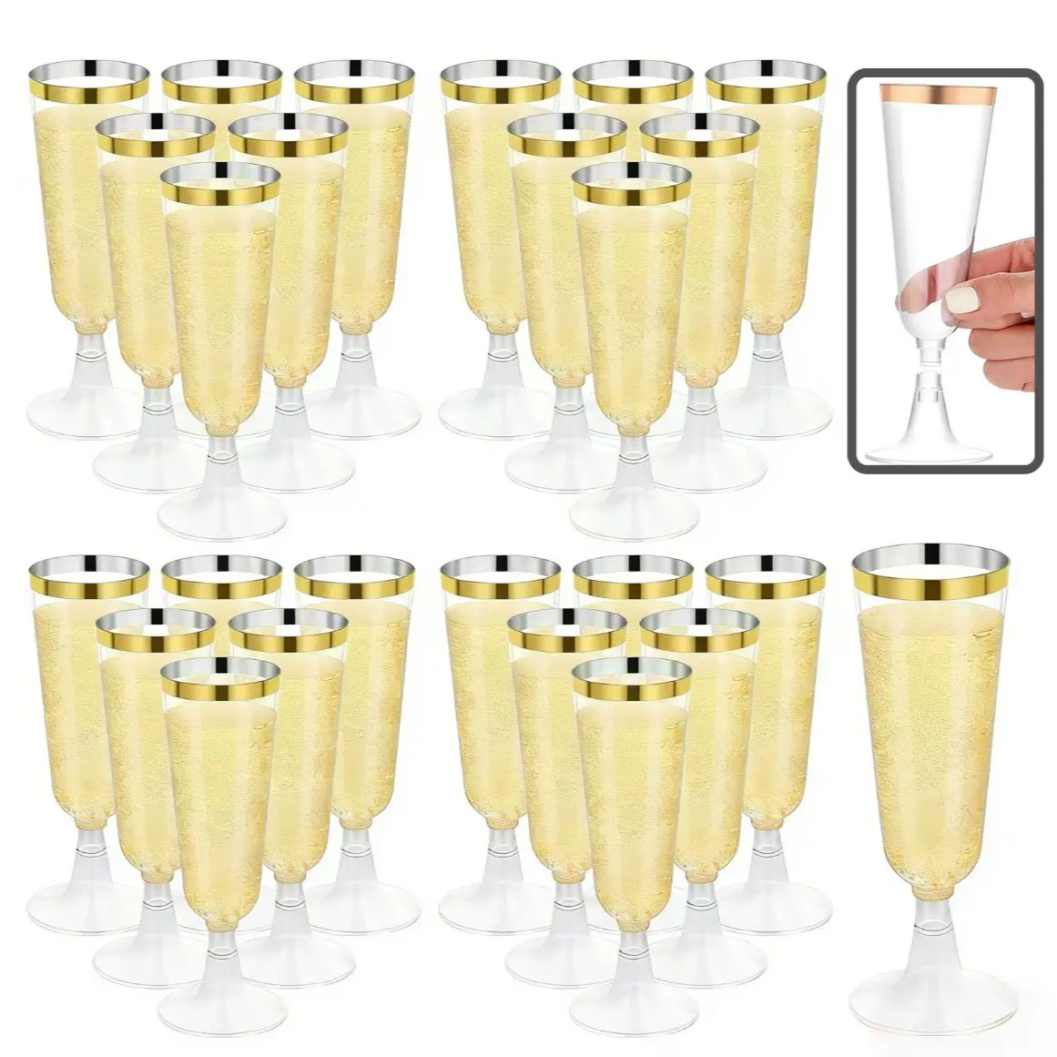 25/50 Pack 150ml Clear Plastic Champagne Flutes, Reusable Cups, Reusable party tableware supplies, Modern, simple and exquisitely designed, Perfect for serving cocktails, champagne and desserts, ideal for weddings, parties, gatherings and other occasions