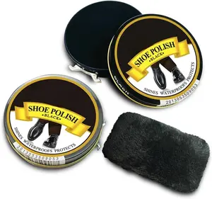 Black Shoe Polish 2-Pack 50ML 3.4OZ  Leather Shoe Polish with Shoe Shine Cloth for Shining, Conditioning, and Restoring Ideal for Black Boots and Shoes