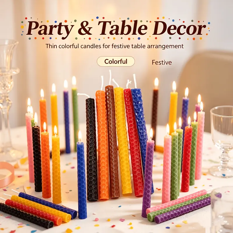 Hand-Rolled Mini Beeswax Taper Candle Set, 4 in x 1/4 in Diameter, Assorted Random Colors, for Celebration Ceremonies, Home Table Decor & Gifting (Cotton Wicked)