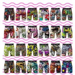 12-piece set of random men's boxer briefs, trendy street style, moisture-wicking and breathable, multi-color combo pack, men's boxer briefs, anti-roll edges, multi-pack JEVPE Print Boxershorts