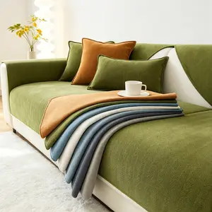 Solid Color Sofa Cover, Washable Couch Slipcover for Living Room Bedroom Office Dorm,  Non-Slip Pet Friendly Furniture Protector
