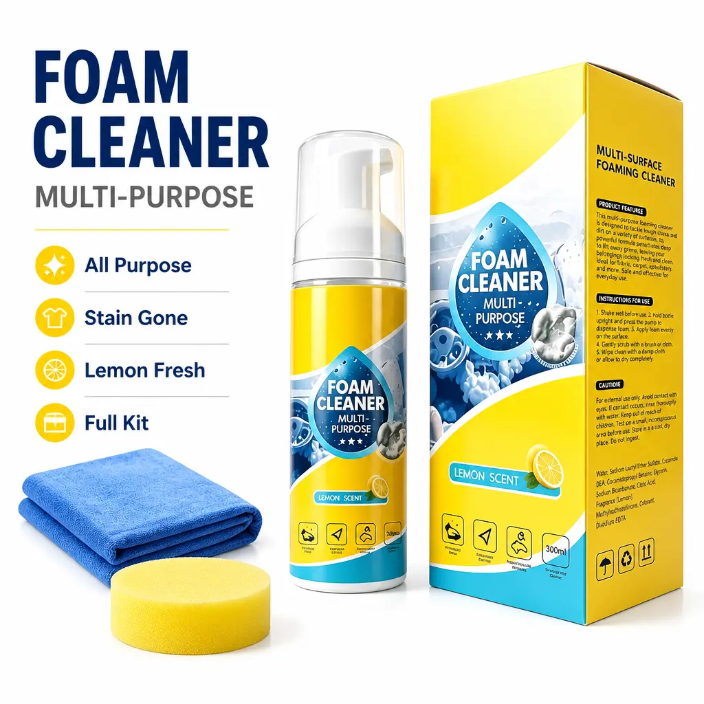 4-in-1 Multi-Enzyme Foam Cleaner, New Foam No-Rinse Cleaner, All-Purpose Deep Cleaning Spray for Car Interior, Kitchen Grease, Bathroom Tiles, Sofa Upholstery