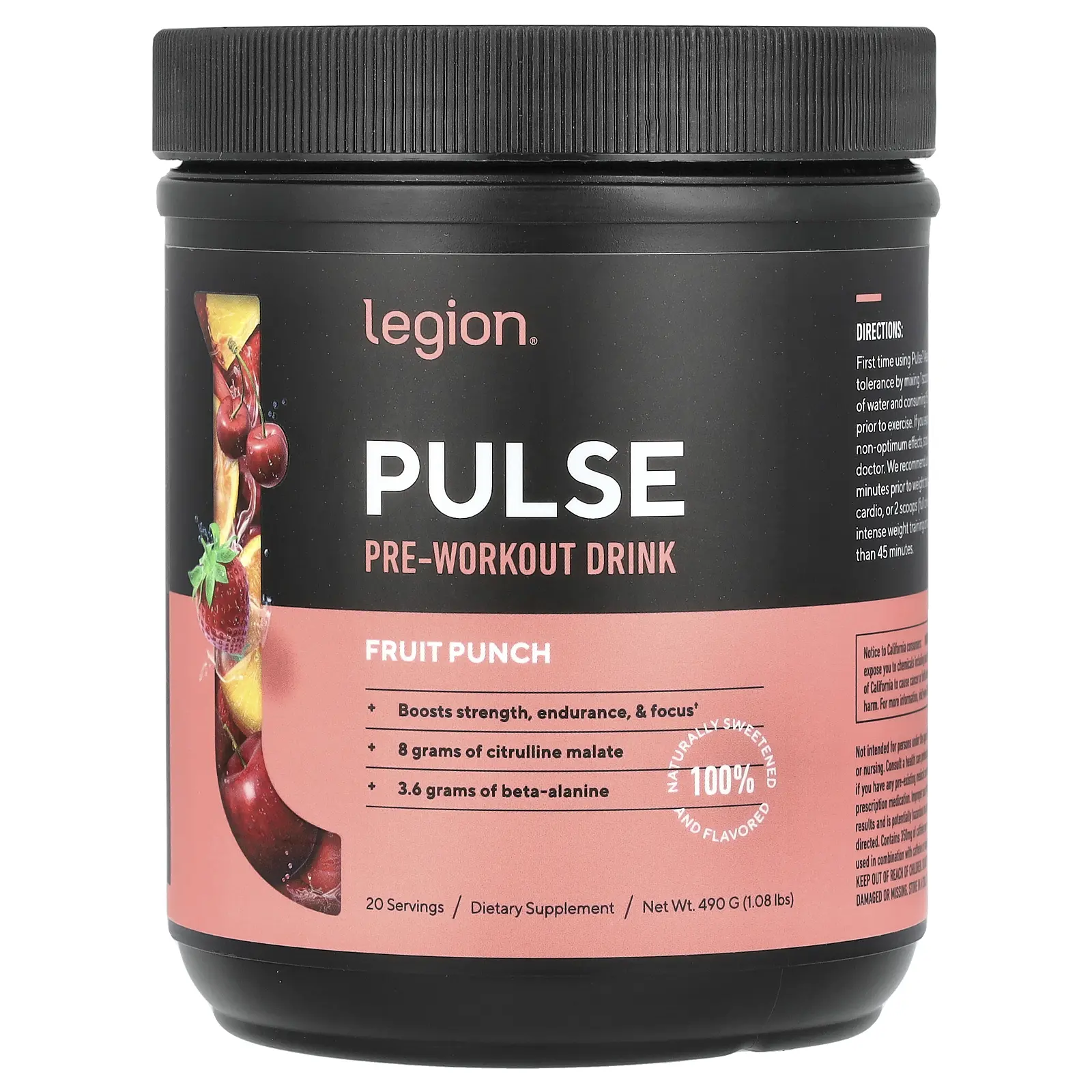 Legion Athletics Pulse, Pre-Workout Drink, Fruit Punch, 1.08 lbs (490 g)