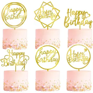 6-Pack Gold Double-Sided Glitter Acrylic Cake Toppers for Children or Adults Ideal for Bakeware Desserts Party Gifts Glow-In-The-Dark LED Candy Bag Halloween House Decor Artificial Idol Birthday Banner