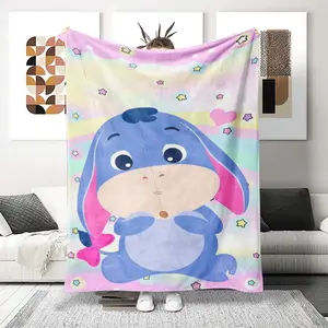 Cute Cartoon Eeyore Flannel Blanket, Soft Comfortable Throw for Home Use, Perfect Gift for Halloween Christmas Valentine's Day