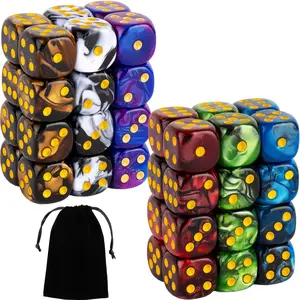 48 PCS 12mm 6 Sided Dice Set Marble D6 Dice Small Colored Round Corner for Farkle MTG or Math Learning