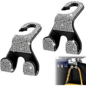 Bling  Purse Hooks 2 count, Durable  Headrest Hook, Holds 44Lbs, Double-Hooks, Wide-Opening, Rhinestone Automobile Purse Hangers Holder, Bling  Accessories for Women, White