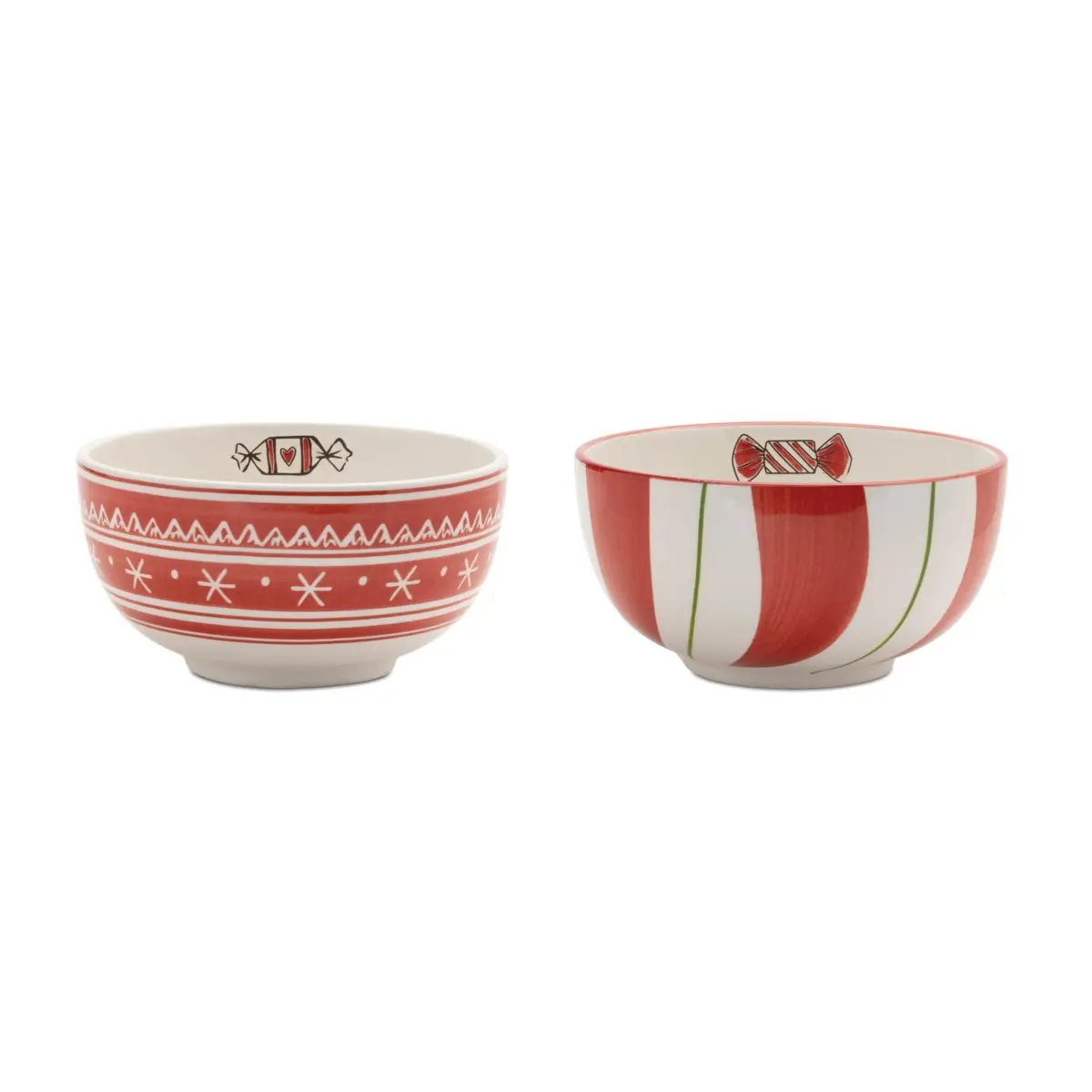 Melrose 95460DS Small Striped Print Ceramic Christmas Santa Bowls - Set of 4, 6x3.25 in, Red & White, for Peppermint Candy Serving Tableware, Stripes, Holiday