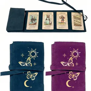 Velvet Tarot Card Storage Bag, Gold Butterfly Moon Sun Design, Drawstring Closure, Soft Fabric Case, Portable Card Holder Gift