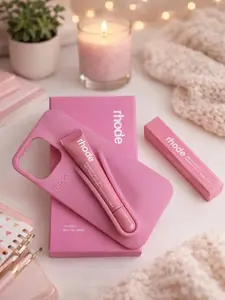 RHODE LipGloss Holder Phonecase for iPhone 17 16 15 14 13 12 11 Pro Max Plus ; Soft Silicone Protective Cover ; Cute Makeup Phone Case for Women Girls ; Lip Gloss Included