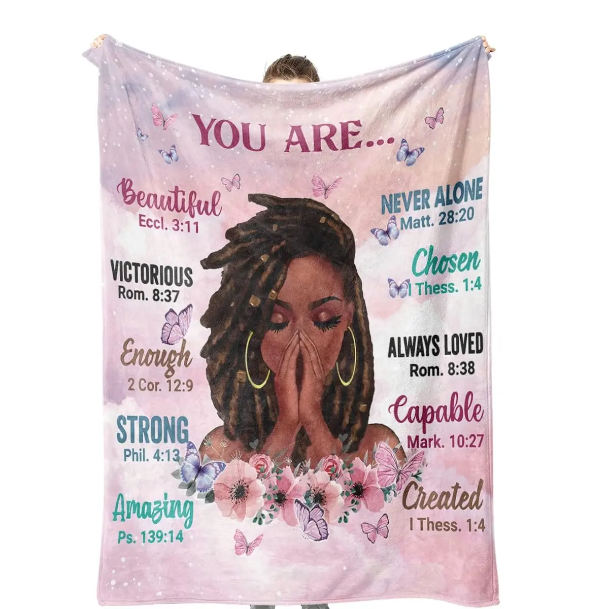 1PC Soft throw blanket with inspirational positive thoughts and quotes for bedroom, heartwarming blanket gift for girls and women, Soft Cozy Blanket
