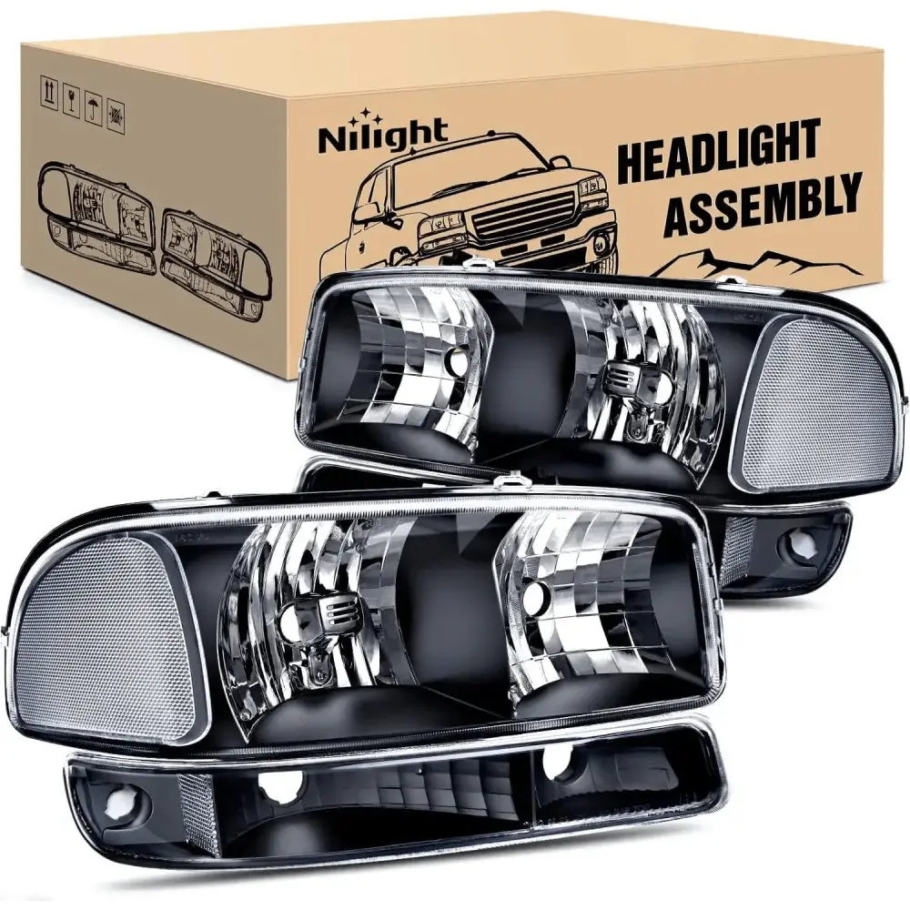 Nilight Headlight Assembly with Daytime Running Light for 1999-2006 GMC Sierra, Yukon - Black Case, Anti-Fogging, DOT Compliance, SAE Cert, IP65 Rated, OE Standard, 15 Mins Installation, UV Resistant, Plug-N-Play